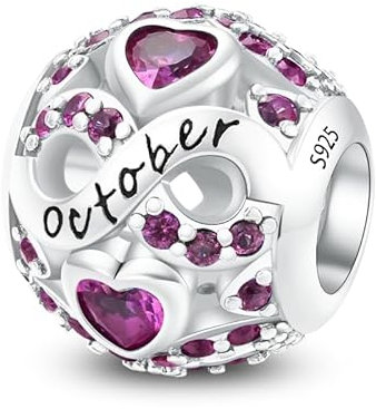 ChenYuTe 925 Sterling Silber Birthstone Anhänger mit 5A Square Crystal Zirkon Anhänger, Openworked Bead Love Anhänger für Pandora Anhänger Armband Halskette Schmuck, Frauen Geschenk bevorzugt