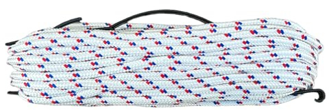 eacommerce - Corda in Polipropilene Alta Tenacità 16 Fusi Multiuso | Anti UV | Ideale per Nautica, Bianco con Segnalino Rosso/Blu, 10 mm, 30 metri