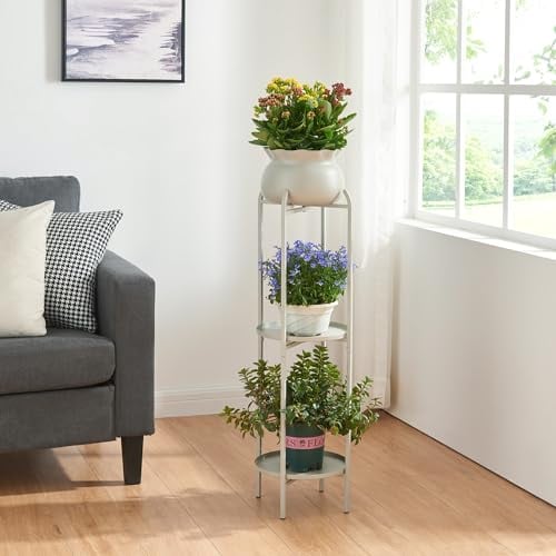[en.casa] Porte-plantes Style Intemporel avec Cache-Pot Support de Plantes pour Intérieur Étagère à Fleurs pour Salon Chambre Métal 95 x 27 x 27 cm Beige