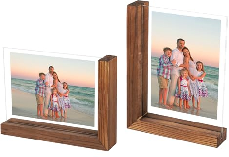 SUPAWAY Set di 2 Cornice foto Cornice in legno naturale Cornice portafoto vintage a L Cornice foto a doppia faccia per foto da 13 x 18 cm esposizione verticale e orizzontale per casa e ufficio,Marrone