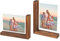 SUPAWAY 2er Set Fotorahmen Vintage Holzsockel Bilderrahm L Formen MDF-Sockel Photo Frame mit 2 Doppelseitig Transparent Acryl Plastfolie für 13x18 cm Fotos Tischaufsteller (Horizontal+Vertikal), Braun