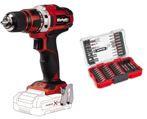 Einhell Akku-Bohrschrauber TE-CD 18/40 Li-Solo Power X-Change & Einhell M-CASE 42-tlg. Bit-Set (25-mm-Bits, 50-mm-Bits, Magnethalter, Steckschlüssel, Schnellwechselbithalter inkl. Aufbewahrungsbox)