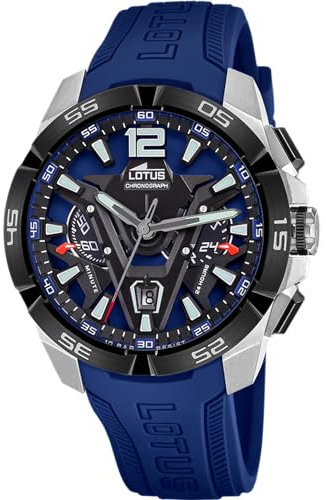 LOTUS Montre Homme Analogique Caoutchouc Bleu - Quartz - Chronographe - Calendrier - Verre Minéral Résistant - Étanche 10 ATM 18944/1 Vortex