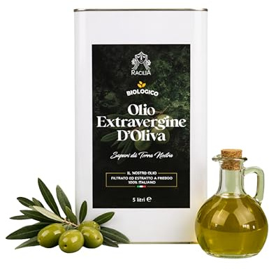RACILIA Huile d'Olive Vierge Extra Biologique – Huile d'Olive Bio 100% Italienne, Première Pression à Froid – 5 Litres.