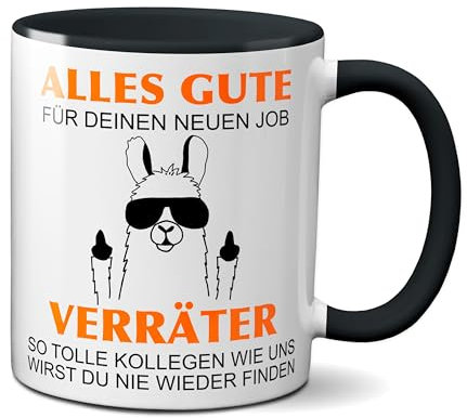 TassenKing Tasse mit Spruch Alles Gute für Deinen neuen Job - Lama - Geschenk zum Abschied - Jobwechsel Abschiedsgeschenk für Kollegen (schwarz)