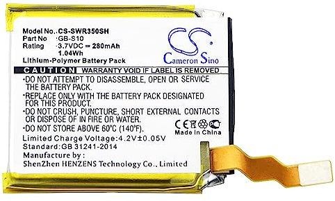 280mAh 1.04Wh Battery Replacement for Sony SmartWatch 3, SWR50 fit Part No. 1288-9079, 1588-0911, GB-S10, GB-S10-353235-0100