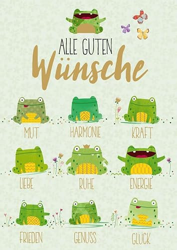 Gutsch Verlag Postkarte Spruch Alle guten Wünsche Frösche Folienprägung
