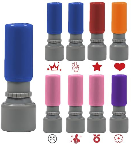 Grillix Selbstfärbender Stempel, 8 Stempel für Lehrer auf Englisch, Motivation Briefmarken, Niedliches Cartoon Kinder, Lob Ermutigung