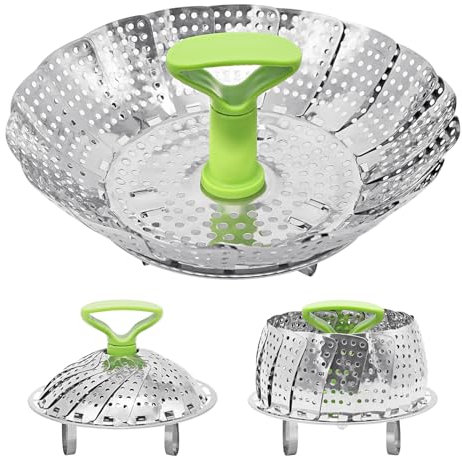 Aleker Steamer Basket, Stainless Steel Steaming Basket, Collapsible Vegetable Steamer Basket, Steamer Insert for Saucepan, Metal Food Steamer with Anti-scald Handle for Veggie Seafood (5.5 to 8.7)
