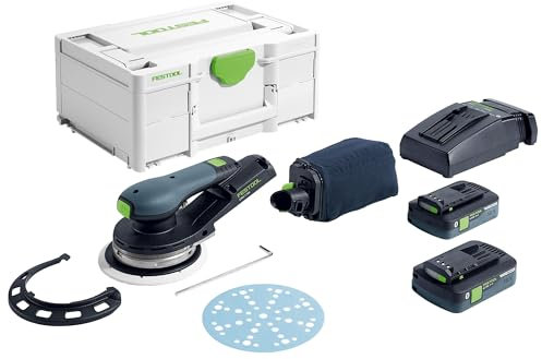 Festool Akku-Exzenterschleifer ETSC 2 150 4,0 I-Plus incl M8 Schleifteller D:150mm MULTI-JET-Stream 2 (weich W-HT), 2x Akkupack BP 18 Li 4,0 HPC-ASI im Systainer SYS3 M 187