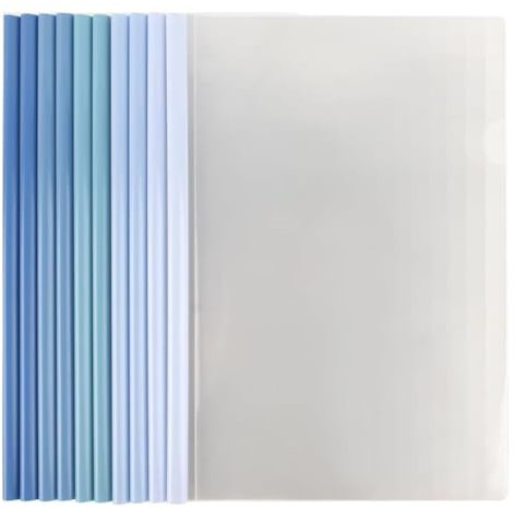 Lot de 10 couvertures de rapport A4 en plastique, feuilles A4 reliure dossier, classeur avec barre coulissante, couvertures de reliure A4, couverture, documents de bureau bleu