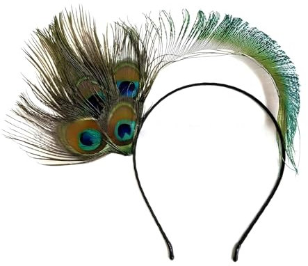RoadLoo Pfauenfedern Haarschmuck, Pfauenfeder-Kopfschmuck Haarreif Haarschmuck Bunte Flapper Haarband Kopfbedeckung Damen Feder Stirnband Karnevalsfeder-Haarband Maskerade Kostüm Haarreif Hochzeit