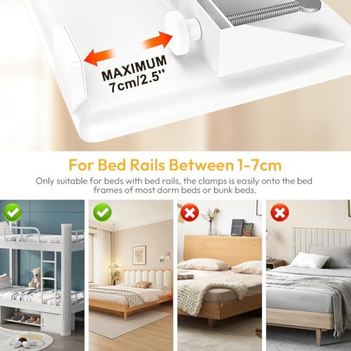 Étagère de Chevet à Clipser Pour Lit Mezzanine, Table d'Appoint à Suspendre avec Gestion des Câbles, 32 cm x 23,3 cm x 5,3 cm, Peu Encombrante