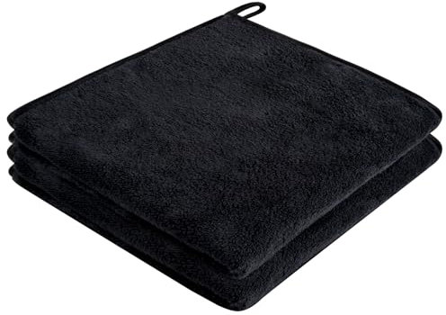 VIVOTE Microfaser Gästehandtücher, Super Weiches und Saugfähiges Handtuch, Microfaser Hängetuch für Küchen und Bad, Trockene Hand Handtücher, 40×40cm Gästehandtuch, Küchenhandtücher, 2 Stück Schwarz
