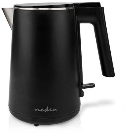 Nedis 1.0L Electric Kettle with Double Walled Insulation, Boil-Dry Protection and Limescale Filter for Fresher Water, 1200W - Black