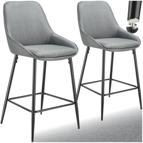 tectake® Barhocker mit Lehne, Barhocker Stuhl, Sitzhocker mit Fußstütze, Bar Stool, Schalenstuhl Hocker mit Lehne, Tresenhocker, Tresenstuhl, Barstuhl mit Lehne - Webstoff grau/schwarz, 2er Set