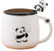 Panda Tasse Geschenk Kindertasse - Keramik Tasse mit Deckel Edelstahl Löffel, Kaffeetasse Teetasse Lustige Geschenke für Frauen Cute Süße Tassen Freund