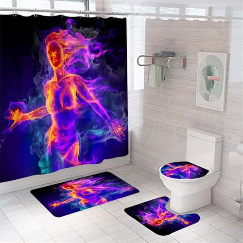 Badezimmerteppich Lila Frau Badteppich rutschfest Waschbar Badgarnitur 3 Teilig – Badematte Set Mit Wc-Vorleger Und Badematte,Teppich Badezimmer Für Sicherheit Und Komfort Im Bad 45X75Cm
