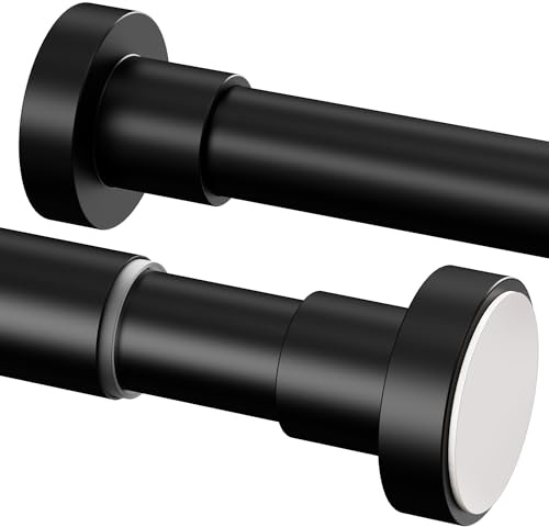 1 Stück Duschstange ohne Bohren, Kleiderstange ohne Bohren Einstellbar, Teleskopstange für Schrank, Badezimmer, Balkon, Duschvorhang – 48-70cm φ25mm Schwarz