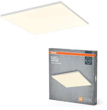 Osram Planon Frameless rahmenlose Panelleuchte in Weiß mit fortschrittlicher LED-Technik, 40 W, quadratische Form (600 x 600 mm), warmweiße Lichtfarbe bei 3000 K, Aluminium-Gehäuse