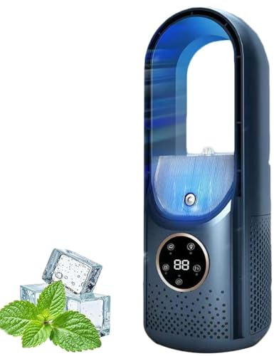 Climatiseur silencieux, Ventilateur de Refroidissement, Refroidisseur d'air évaporatif Silencieux Sans Lames, Ventilateur de Refroidissement de Table à Alimentation pour La Maison (Bleu)