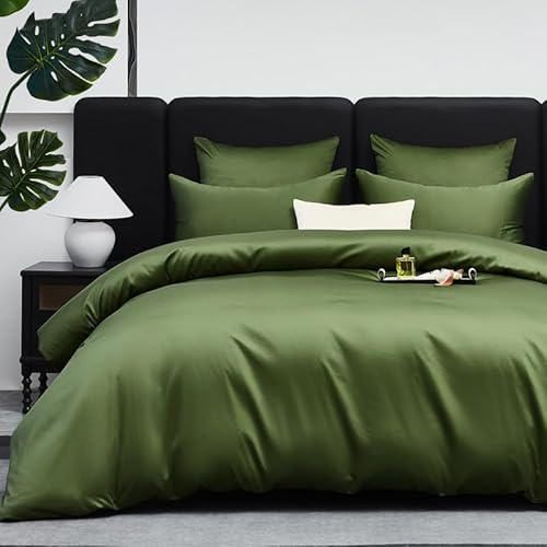 Gezu Bettwäsche Mako Satin 135x200cm Olivgrün Grün Baumwollesatin 2 Teilig Bettwäsche 100% Langstapelige Baumwolle Weich Bettbezug Baumwolle135x200 und Kissenbezüge 80x80 mit Reissverschluss