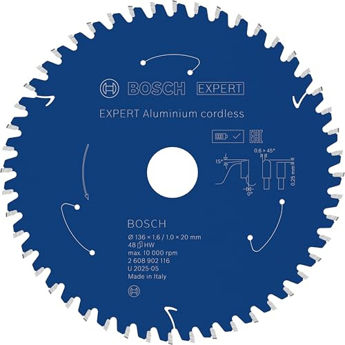 Bosch 1x Expert Aluminium Cordless Circ Saw | for Aluminium, Ø 136 mm, Professional Accessory Hand-Held Cordless Circular Saws, Hand-Held Cordless Dry Cutter
