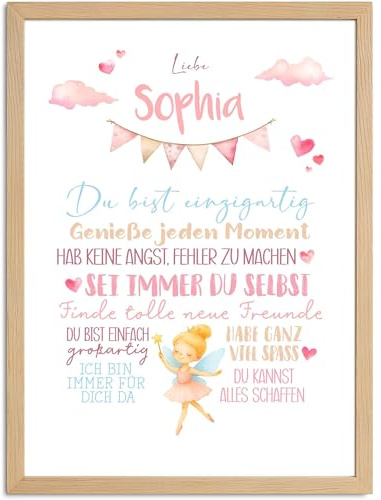 SpecialMe® Affirmationsposter Mädchen Fee mit Namen personaliseirt Wandbilder Kinderzimmer Wanddeko Mutmacher Selbstliebe Weiss