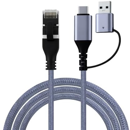 Wigearss 2 in 1 Cavo da USB 3.0/USB C a RJ45 Ethernet CAT 6, Cavo USB 3.0/Tipo C a RJ45 LAN Gigabit per MacBook e Laptop, 2M