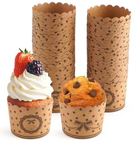 Zykra 50 Stück Muffinförmchen Papier, 7 x 6 x 5.5 cm Bowknot Backförmchen | Kraftpapier Kuchen Formen, Kuchenkörbchen, Cupcake Förmchen für Hochzeit, Geburtstag, Teekränzchen, Party, Braun