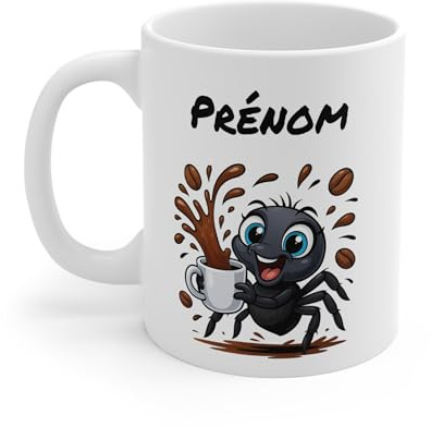 Teecustom Mug Hérisson Personnalisé – Tasse Café Mignonne et Énergique avec Prénom – Cadeau Original (Araignée)