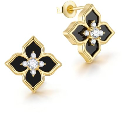 Creolen Gold Blumen Ohrringe für Damen - 14K Vergoldet Cubic Zirkonia Ohrringe Damen Ohrschmuck Wasserfest Edelstahl Hypoallergen Piercing Ohr Ohrringe Schmuck