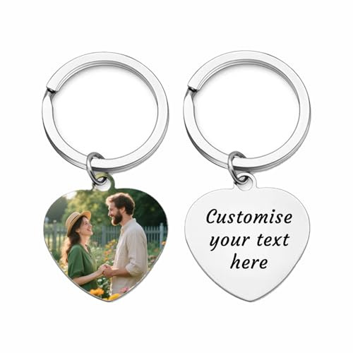 Porte-clés personnalisé avec photo et texte - Cadeau romantique de la Saint-Valentin et d'anniversaire pour lui, petit ami, mari, fiancé ou papa
