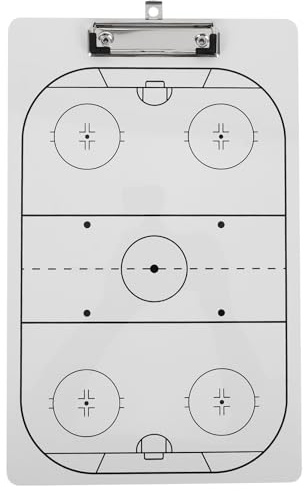 Eishockey Tafel Doppelseitig 35x22x1cm für Trainer und Team | PVC, Glatte Oberfläche, Wiederverwendbar, Klemmbrettclip, für Banknotizen und Trockenlöschstifte, Weiß