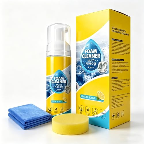 Vielseitiger Reiniger Schaum Spray 4-in-1 Allzweckreiniger für Auto Innenraum Küche Bad Sofa Schuhe, Tiefenwirksamer, Wasserfreier Kunststoffreiniger mit Zitronenduft (1 Pcs)