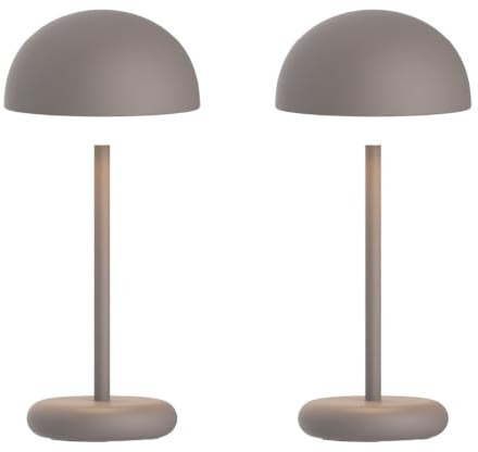 Luxus Europe - Tischlampe Rhodos - 2er-Set Taupe - Kabellose Outdoor-Tischlampe – USB-C wiederaufladbar – Dimmbar – Warmweiß – Wasserfest