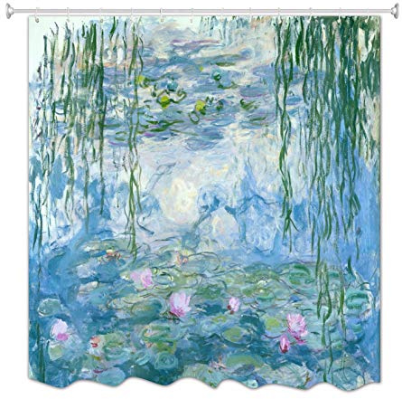 A.Monamour Duschvorhänge Seerosen Von Claude Monet Ölgemälde Lotus Teich Blumen Garten Bild Drucken Wasserdicht Schimmel Resistent Gewebe Polyester Duschvorhang Für Badezimmer Dekore 180X200 cm