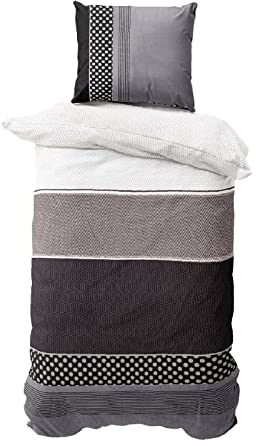 Class Home Collection Bettwäsche 155x220 Baumwolle – Ganzjahres Bettwäsche-Sets, weich & atmungsaktiv, Bettbezug und Kissenbezug 80x80 cm mit Reißverschluss Eifel Grau