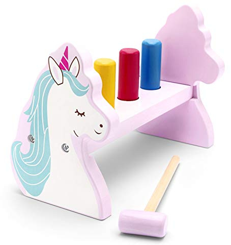 Mousehouse Gifts - Unicorn Hammer Bench Toy for Toddler Development, Wooden Baby Hammer Toy for Girls and Boys 18 Months+