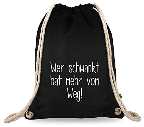 Turnbeutelliebe® Turnbeutel mit Spruch - Verschiedene Designs - Bedruckt - Baumwolle schwarz - Sportbeutel - Rucksack - ca. 12 Liter - 37 x 46 cm (Wer schwankt hat mehr vom Weg)