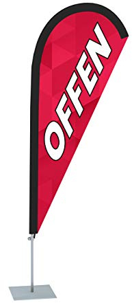 Beachflag - Offen versch. Farben ✓ versch. Halterungen ✓ Tropfenform ✓ Höhe 2,04 m ✓ Indoor & Outdoor (mit Bodenplatte, Rot-Weiß)