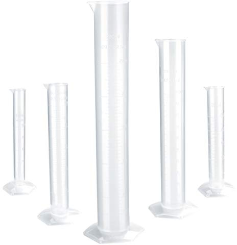 ULTECHNOVO Plastic Graduated Cylinder Transparent 10ml /25ml /50ml /100ml /250ml Measuring Cylinder Lab Test Tube Set for School Laboratory Use, 5pcs