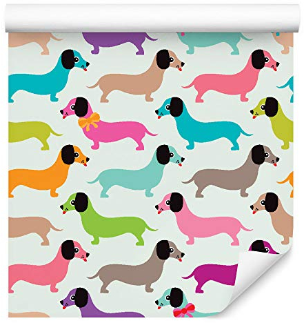 Muralo Tapete 10m Rolle Vlies Tapete Tiere Natur Haustiere Hunde Dackel Schleifen Vliestapete 1000 x 53cm Wand Tapete Wohnzimmer Kinderzimmer Moderne Wanddeko Wand Dekoration