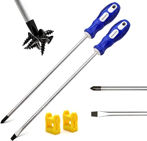 smseace 2-Pack 12-Inch Slotted & Phillips Screwdriver Set, Long Flat Blade & Cross-Head Design, Magnetic Extended Screwdriver With Rubber Handle