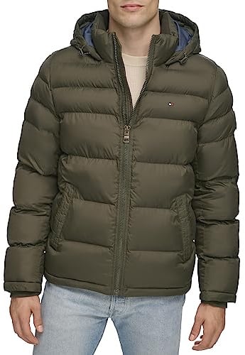 Tommy Hilfiger Men's Hooded Puffer Jacket, Olive, 5X