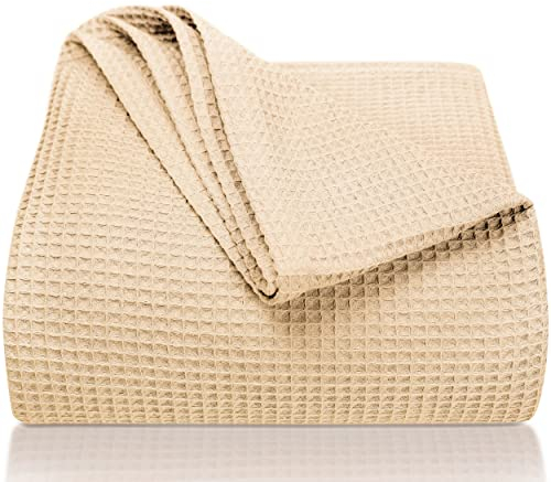 LAYNENBURG Premium Tagesdecke 220 x 240 cm XXL - Waffelpique 100% Baumwolle - leichte Wohndecke Waffeloptik - Baumwolldecke als Bett-Überwurf, Sofa-Überwurf, Sofa-Decke (Cappuccino - Beige)