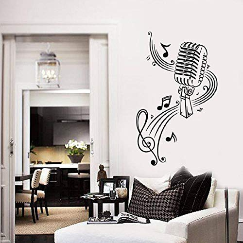 Mrlwy Vinyl Wandtattoo Mikrofon MIC Musik Musiknoten Kunst Inneneinrichtung Aufkleber Schlafzimmer Musikzimmer KTV Wandbild 42x68cm