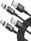 Kuulaa Magnetisches USB-C-Ladekabel, 2 Stück, 3 A, magnetisches USB-Kabel mit Typ-C-Adapter, unterstützt QC 3.0 Schnelllade-Datentransfer, Nylon-geflochtenes Magnet-Ladekabe (Black, 2M*2)