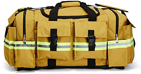LINE2design Elite Firefighter Gear Bag – Feuerwehrmann Premium Rettungspferde-Tasche mit Schultergurt – Gelb, Gelb-Hellbraun, Einheitsgröße