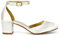 Womens Low Mid Block Heel Ankle Strap Buckle Ladies Sandals Court Shoes (Ivory Satin, 7 UK, Numeric_7)